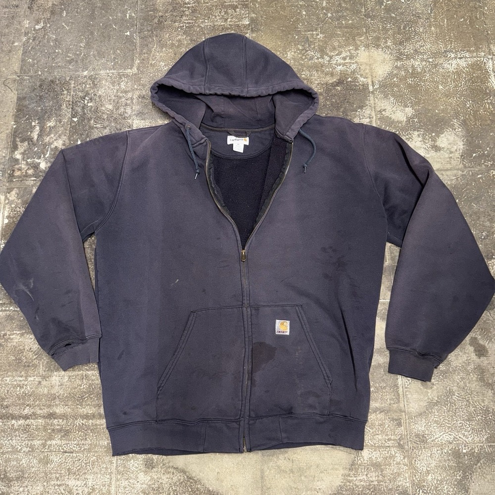 Carhartt Hoodie Sweatshirt Mens XL Tall Navy Blue Original Fit Full Zip Faded